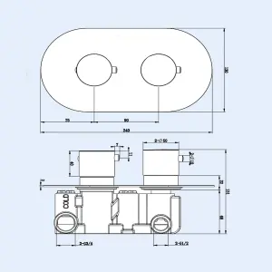 Nes Home Modern Chrome Round 2-Way Concealed Thermostatic Shower Mixer Valve