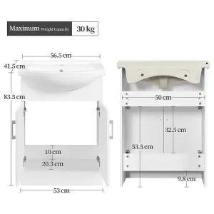 Yaheetech White Freestanding Bathroom Vanity Cabinet with Ceramic Basin Set