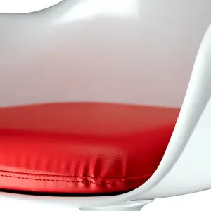 White Tulip Armchair with Red PU Cushion