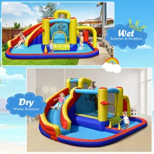 Costway Inflatable Kids Water Slide Wet Dry Bouncy Castle Center w/ 680W Blower