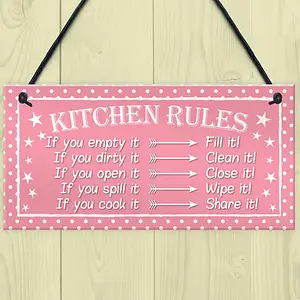 Red Ocean Funny Kitchen Rules Polka Dot Funny Home Decorative Hanging Plaque Friendship Gift Wall Sign