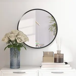 kleankin Round Bathroom Mirror, Modern Wall Mirror Aluminium Frame, 40x40 cm