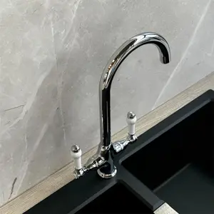 Liquida W22CH Traditional Swivel Spout Twin Lever Chrome Kitchen Mixer Tap