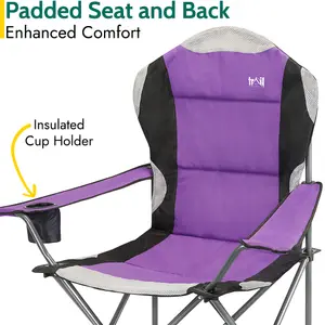 Folding Camping Chair Deluxe Padded High Back Portable Garden Fishing Trail - Purple