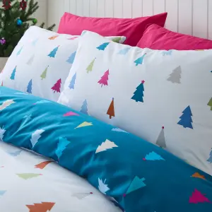 Catherine Lansfield Christmas Tree Soft Microfibre Reversible Single Duvet Cover Set with Pillowcase White