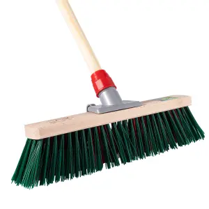 Hardys Wooden Brush Broom Heavy Duty Stiff Synthetic Plastic Bristles Outdoor Yard Driveway Sweeping Long Handle - 15"