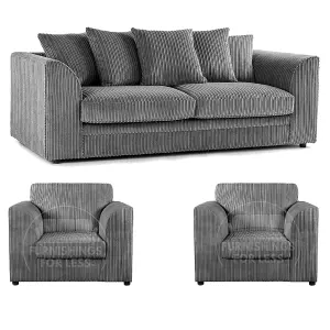 Luxor Jumbo Cord 3 + 1 + 1 Fabric 3 Piece Sofa Suite - Scatter Back Grey