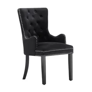 Single Windsor Knocker Back Dining Chairs Velvet Dining Room Chair w/ Armrest, Black