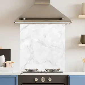 Premium 70cm x 75cm 6mm  White Marble Glass Kitchen Splashback Various Sizes Toughened - 70 cm