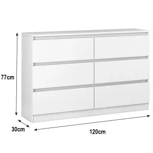 SunDaze Chest of Drawers Storage Bedroom Furniture Cabinet 6 Drawer White 120x30x77cm