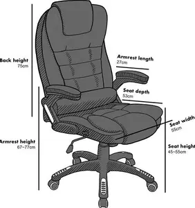 Executive High Back Reclining Grey Fabric Office Chair, Extra Padded Ergonomic Luxury Managers Computer Home Office Desk Chair, MO17, Cherry Tree