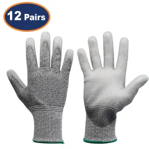 Safety Work Gloves XL Size Grey MR Cut Resistance PU Palm Grip Hand Glove 12Pcs