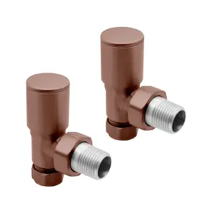 Pair Of Round Bronze Angled Radiator Valves