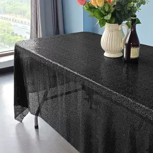 Neel Blue 70x108 Inch Rectangle Sequin Tablecloth, Black