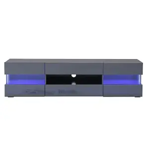 Kirsten TV Stand With Storage for Living Room and Bedroom, 1690 Wide, LED Lighting, Media Storage, Grey High Gloss Finish