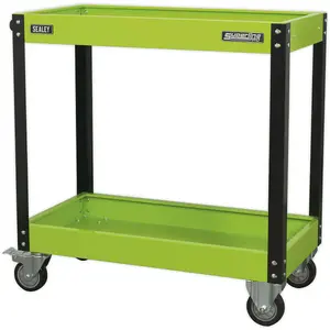 Heavy Duty 2 Level Workshop Trolley with Locking Castors - 80kg Capacity per Shelf - Green