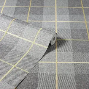 Arthouse Heritage Ochre Grey Tartan Check Country Style Wallpaper - 299000