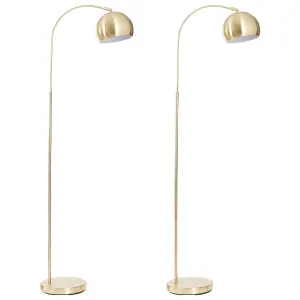 First Choice Lighting Set of 2 Satin Brass Dome Floor Lights