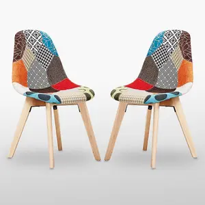 Set of 2 Patchwork Fabric Dining Chairs Upholstered Dining Room Chair Multicolor