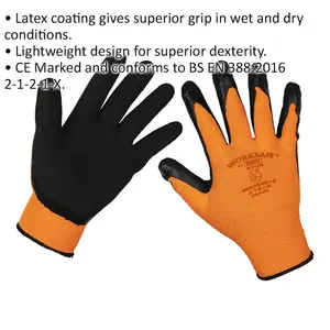 6 PAIRS Foam Latex Work Gloves - Superior Grip Latex Coating - Large - Wet & Dry