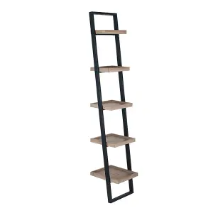 Natural Wood and Black Metal 5 Shelf Ladder Unit