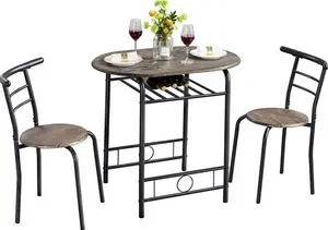 Yaheetech 3 Piece Dining Table & Chairs Set, Compact Dining Room Set With Storage Shelf And Wine Rack, Modern Breakfast Bar Table Set For Kitchen