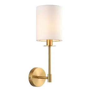 Luminosa Pistoia Shade Wall Lamp, Satin Brass Plate, Vintage White Fabric