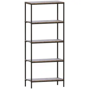 Vida Designs Brooklyn Dark Wood 5 Tier Bookcase Industrial Freestanding Shelving Unit (H)1440mm (W)600mm (D)300mm