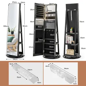 Costway Rotating Jewelry Armoire Freestanding Jewelry Cabinet w/ Full Length Mirror