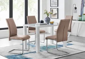 Pivero White High Gloss Dining Table And 4 Cappuccino Grey Lorenzo Chairs Set