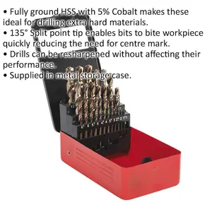 25-Piece HSS Cobalt Drill Bit Set for Precision Drilling from 1mm to 13mm