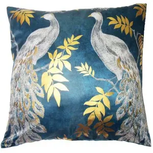 Arthouse Lazzaro Teal Gold Foil Peacock Bird Printed Filled Cushion