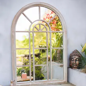 La Hacienda Aston & Wold Antique White Arch Framed Garden mirror 970mm x 670mm