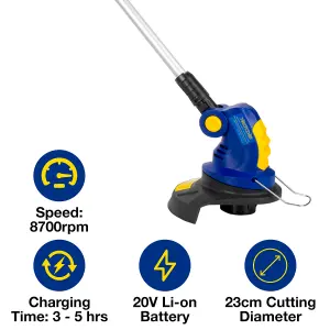 Skotek Cordless Grass Strimmer 20V Li-Ion Garden Spool Lawn Trimmer with Rollers