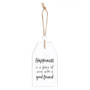 Something Different Happiness Is A Gl Of Wine Hanging Sign White/Black (One Size)