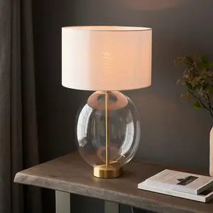 Luminosa Lecce Complete Table Lamp, Satin Brass Plate, Glass With Vintage White Fabric