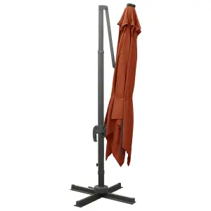 Berkfield Cantilever Umbrella with Pole and LED Lights Terracotta 300 cm