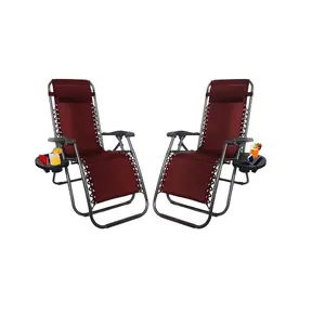 1ABOVE Set of 2 Folding Reclining Chairs Heavy Duty Textoline Zero Gravity Chairs Garden Outdoor Patio Sun Loungers Maroon