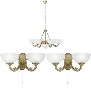 Ceiling Pendant & 2x Matching Wall Lights Bronze Satin Glass Multi Chandelier