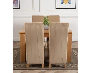 Dakota 127 x 82 cm Chunky Oak Small Dining Table and 4 Chairs Dining Set with Lola Beige Fabric Chairs