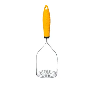 Deiss Pro Heavy Duty Stainless Steel Potato Masher with Non-Slip Rubber Handle Orange/Silver