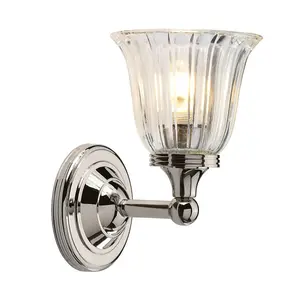 IP44 Wall Light Ridged Glass Tulip Design Cup Polished Nickel LED G9 3.5W