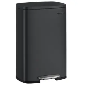 Kitchen Bin 50L, Pedal Bin For Kitchen, Rubbish Bin, Soft Close, Step-On Pedal, Steel, Inner Bucket Black