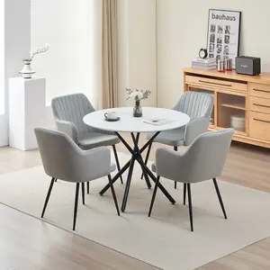 Seattle Dining Table with 4 Grey Charlotte Velvet Chairs