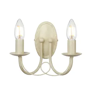 Twin Wall Light Sconce Looped Metal Drapes Double Ivory Gold LED E14 60W Bulb