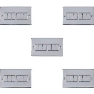 5 PACK 6 Gang Metal Multi Light Switch POLISHED CHROME 2 Way 10A GREY Trim