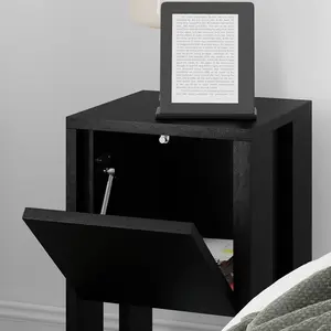 Atharv Bedside Table with Drop-Door Storage and Open Shelf for Versatile Living Black