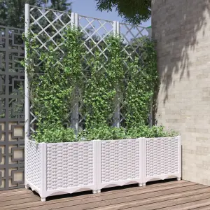 Berkfield Garden Planter with Trellis White 120x40x136 cm PP