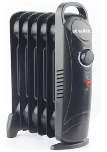 Schallen 800W 6 Fin Mini Slim Oil Filled Electric Portable Radiator Heater BLACK