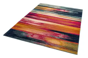 Stripe Multi Funky Modern Jute Backing Rug for Living Room Bedroom and Dining Room-200cm X 290cm